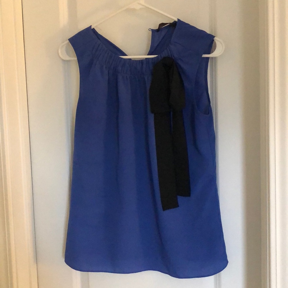 Periwinkle blouse with black sash